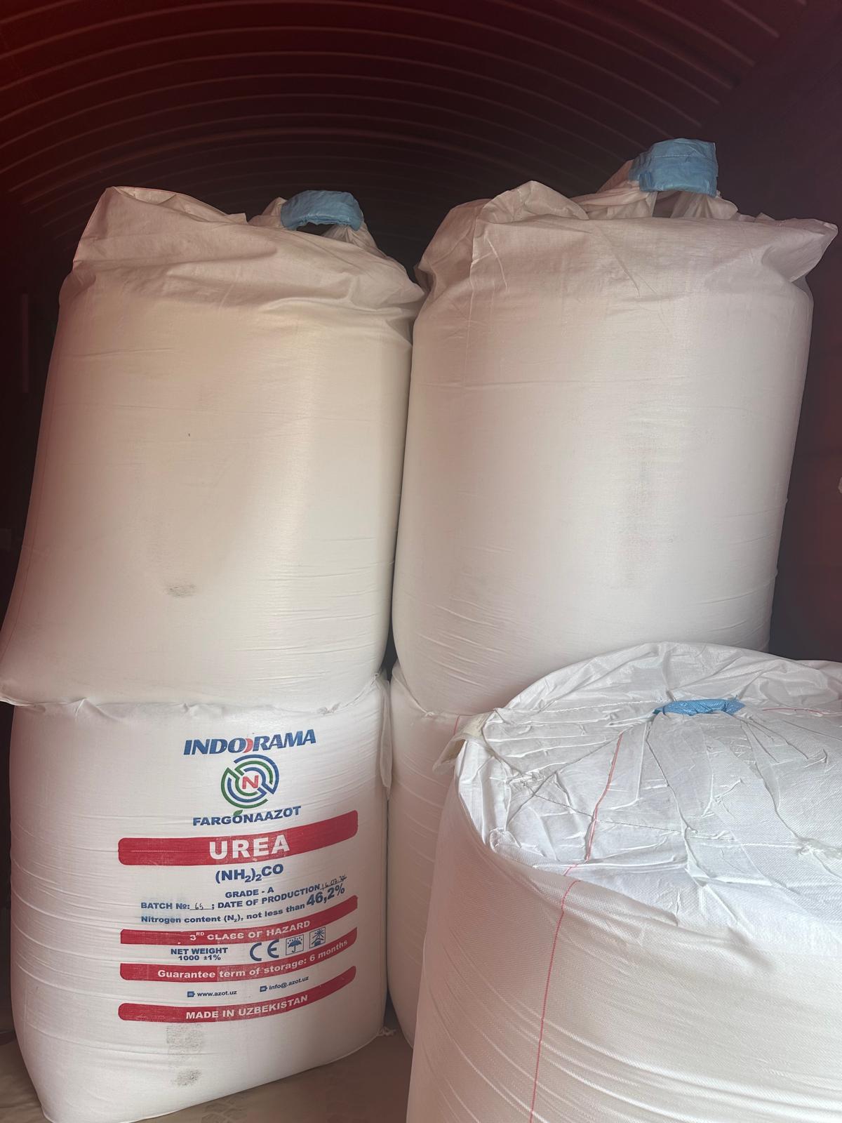 Urea big bags loaded inside a shipping container